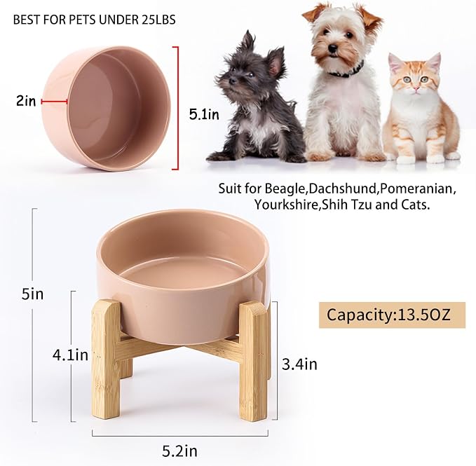 Petygooing Khaki Raised/Elevated 15°Slanted Ceramic Dog Bowl for Small Breeds,Tilted Anti Slip Pet Feeding Bowl,Food Water Dish with Stand for Cats and Small Dogs Puppy 13.5 OZ (5.1In / 1.7 Cups) - Image 3