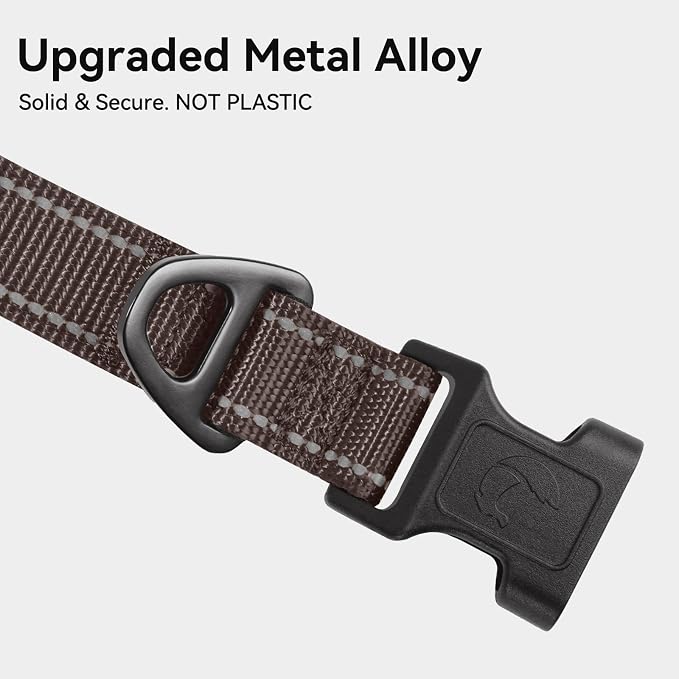 Joytale Reflective Dog Collar, Adjustable Neoprene Padded, Brown XL | Breathable Nylon for Large Breeds, No Chafing on Hikes and Outdoor Use, Tear-Resistant Webbing, Metal D-Ring, Night Safety - Image 3