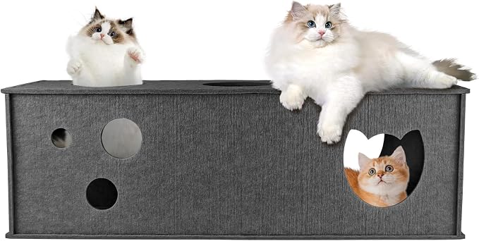 Homegroove Cat Tunnel for Indoor Cats, Felt Cat Play Tunnel, Grey, Straight | Felt cat tunnel, interactive peek holes, cat tunnel bed, hide & seek toy, DIY peekaboo cat toy for indoor play by homegroove