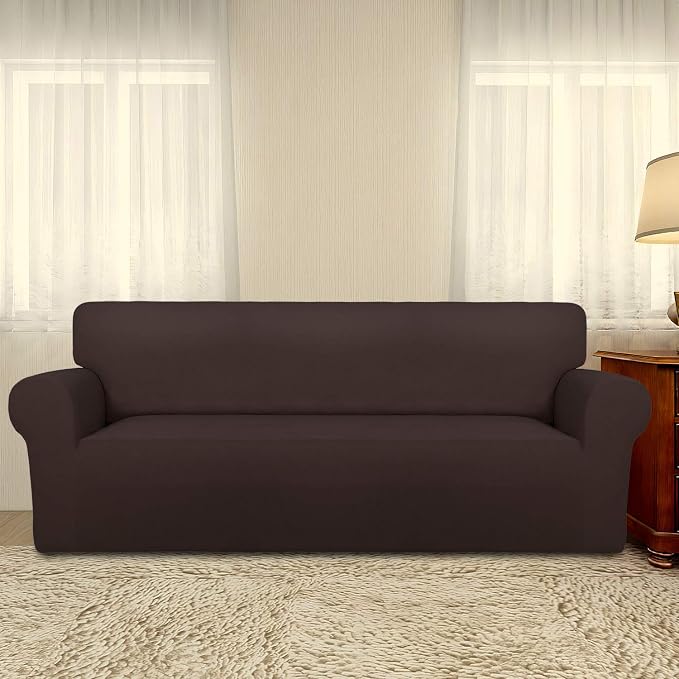 PureFit Stretch Oversized Couch Covers Fleece Sofa Slipcovers Chocolate | 1-Piece Sofa Cover Washable Soft Couch Protector, Couch Slipcover with Non Skid Foam and Elastic Bottom for Kids, Dogs - Image 2