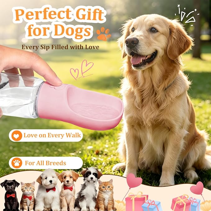 Portable Dog Water Bottle with Food Container, Pink, 12oz | BPA Free, Easy to Carry, One-Button Operation, Dishwasher Safe, for Pets Walking, Hiking, Travel - Image 7