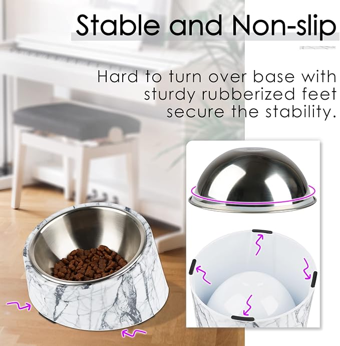 SuperDesign Mess Free 15° Slanted Bowl for Dogs and Cats, Tilted Angle Bulldog Bowl Dog Feeder, Non-Skid & Non-Spill, Easier to Reach Food S/0.5 Cup Marble Pattern - Image 4