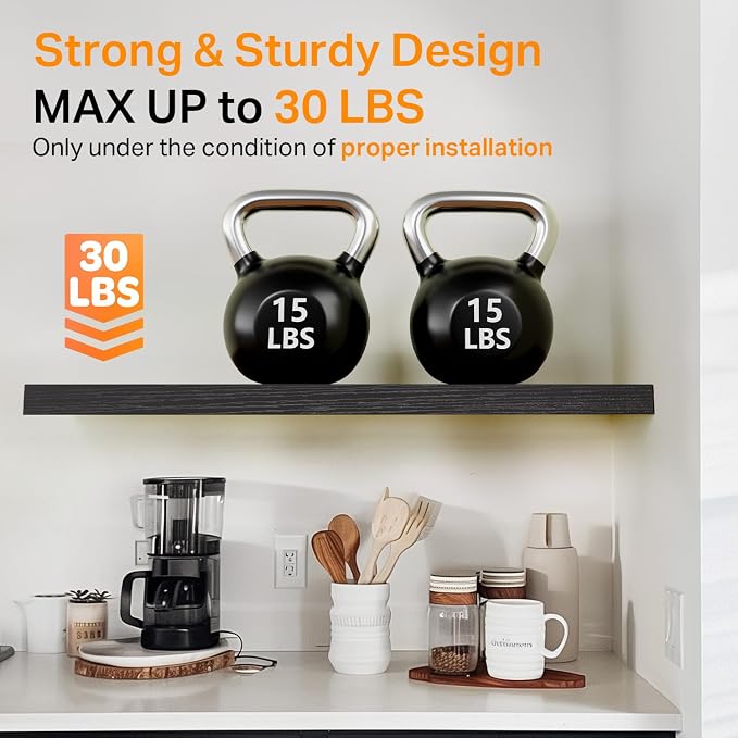 BAYKA Black Floating Shelves 35.4in, Set of 3, Wall Mounted for Wall Decor | Easy Install, 30lbs Max Load, Hidden Bracket, Shelving for Bathroom Bedroom Kitchen Display Storage, Multi-Wall Compatible - Image 5