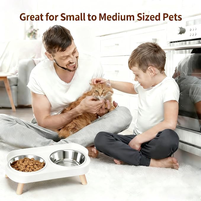 Elevated Cat Bowls, 2 Stainless Steel Raised Cat Food and Water Bowl Set, Splash Proof & Non-Slip, Whisker Fatigue Friendly, Dishwasher Safe for Cats and Small Dogs - White - Image 7