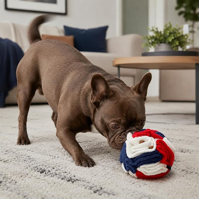 Glory To Dog Puppy/Small Breed Snuffle Ball Toy Celebration Red White Blue | Interactive fleece snuffleball hides treats at variable depths. Puzzle engages smell & foraging. Machine washable 4" - Image 2