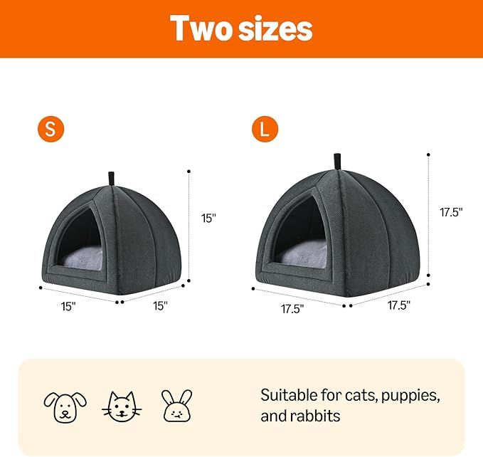 Amazon Basics Cat Cave Bed, 2-in-1 Foldable House for Indoor Cats, with Washable Cushion and Non-Slip Base, 17.5 x 17.5 Inches, Large - Image 5