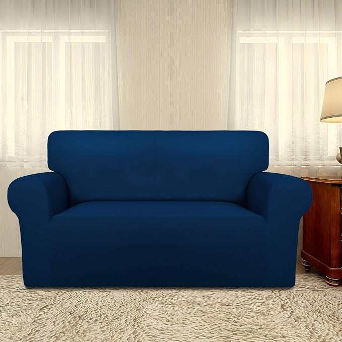 PureFit Stretch Loveseat Covers Fleece Couch Covers for Sofa Navy | 1-Piece Sofa Slipcover Soft Couch Protector, Sofa Cover Washable with Non Skid Foam and Elastic Bottom for Kids, Dogs - Image 2