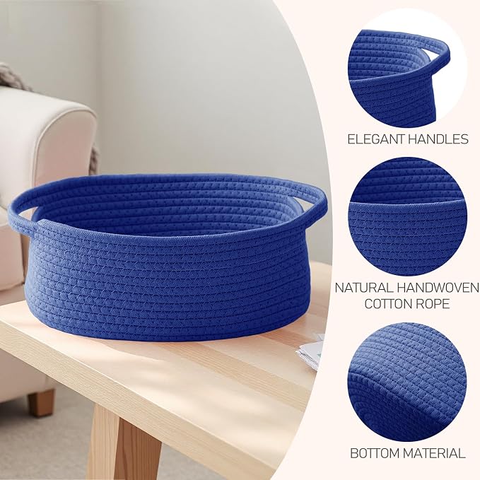 JMvicyroam Small Woven Basket, Empty Gift Basket, Navy Blue/2 Pack | Small Gift Basket, Cotton Rope, 12 x 8 x 28 in, Handles, Includes Ribbon and Bag, Birthday Gift Basket - Image 3