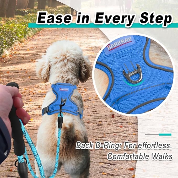 BARKBAY Dog Harness for Small Sized Dog No Pull Mesh 2 Clips Dog Vest | Control Handle,Comfort,Heavy Duty,Adjustable Reflective,Perfect for Outdoor Training, Walking,Hiking(XS,Blue Mesh) - Image 3