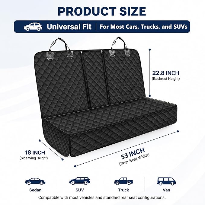 SNZ Dog Car Seat Cover for Back Seat, Waterproof Pet Seat Protector | Scratch-Resistant, Durable Bench Backseat Covers (53” Width) for Most Cars, Trucks & SUVs, Dog Seat Belt & Bowl Included - Image 5