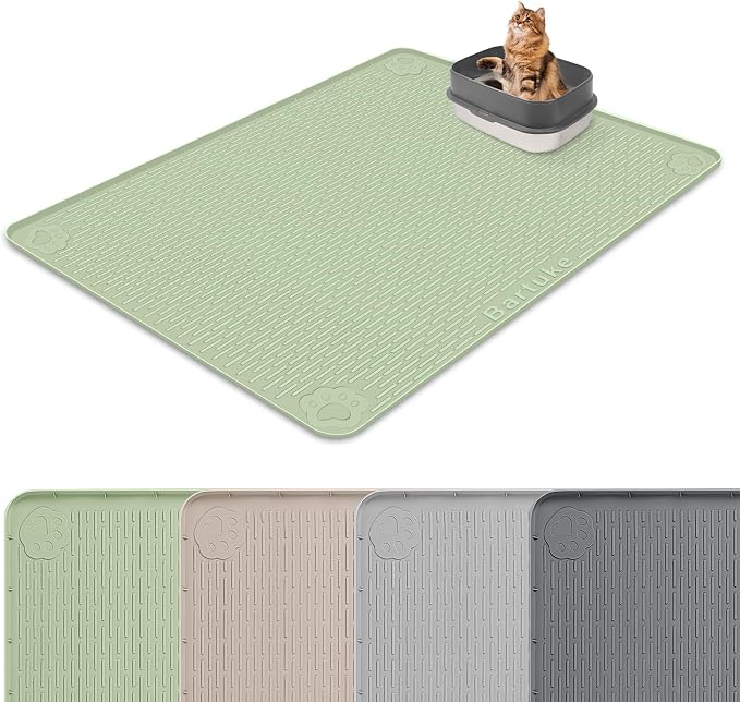 Silicone Cat Litter Mat 70"x45" Cat Mat for Litter Box, Green | Extra Large Cat Litter Trapping Mat, Non-slip, Foldable, Waterproof Pet Mat with Raised Edge, Rubber Mat for Floor by Bartuke