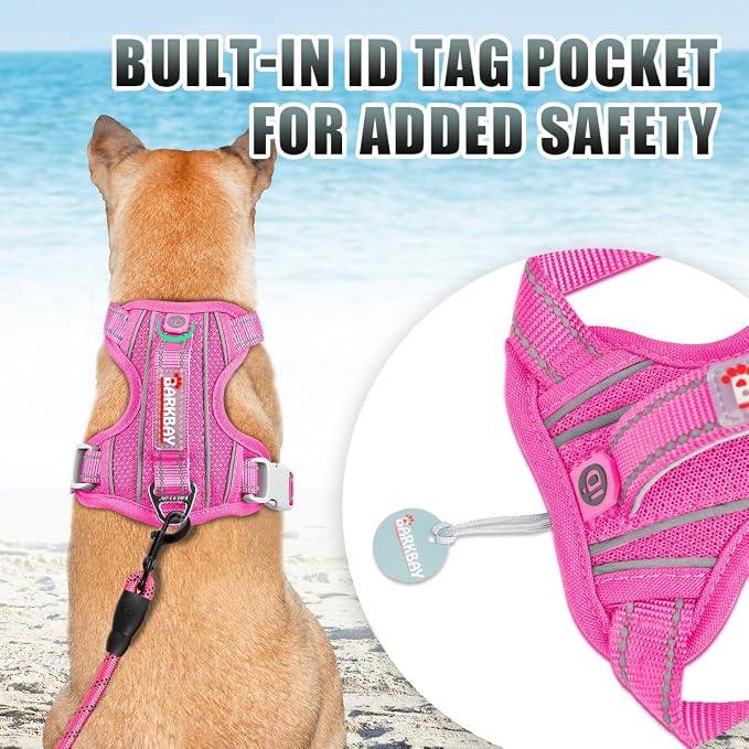 BARKBAY No Pull Dog Harness Large Reflective Dog Harness with Front Clip and Easy Control Handle for Walking Training Running with ID tag Pocket(Pink,L) - Image 2