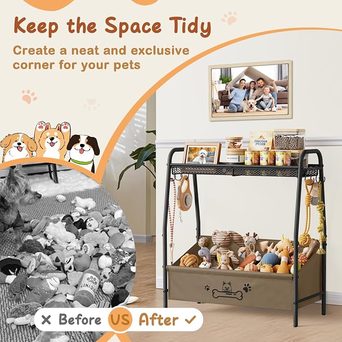 Lomivra Large Dog Toy Basket (23.6"x11.2"x9.7"), Dogs Toy Bin with Storage Organizer, Trapezoid Toy Box for Dog Stuff Accessories, Pet Toy Storage Holder Chest for Cat Dogs Essential Supplies（Brown） - Image 4