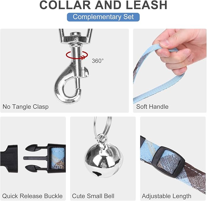 Classic Plaid Puppy Harness - Small Dog Collar and Leash with AirTag Holder Case - Soft Mesh Padded Adjustable Dog Vest Harness No Pull, Reflective Escape Proof for Outdoor, Blue S - Image 4