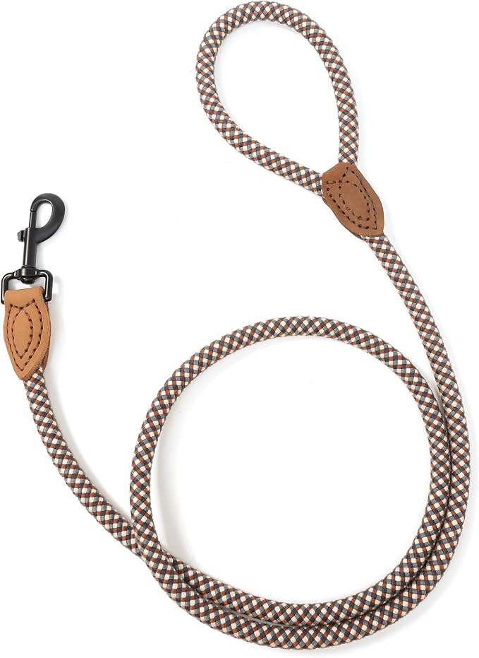 Mile High Life Dog Leash with Genuine Leather-Wrapped Ends, 4/5/6FT | Tangle-Free 360° Swivel Clasp Heavy Duty Rope Leash | Small Medium Large Dogs | Daily Walking (Brown, 48 Inch, 1/2") - Image 6