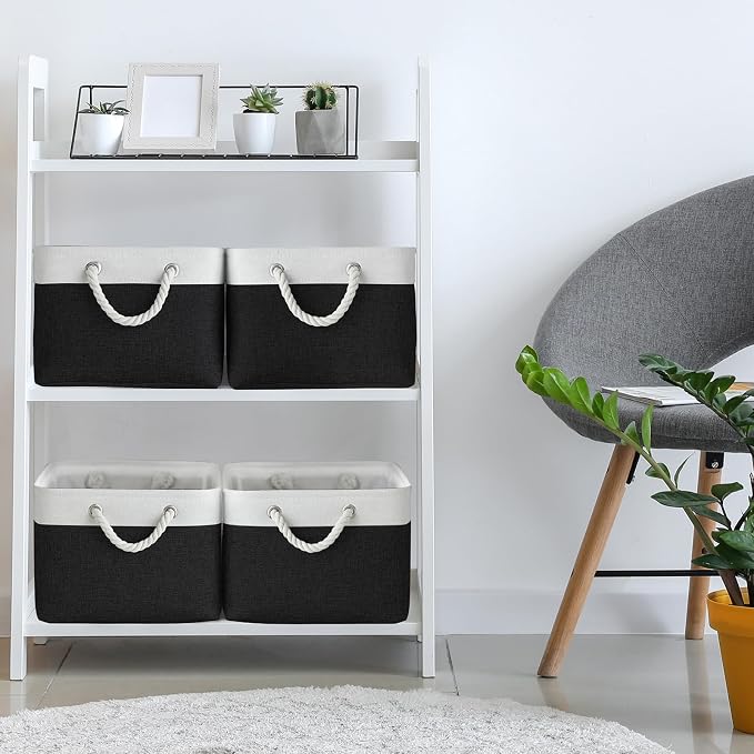 TheWarmHome Storage Bins for Shelves - 1 Pack 15.7x11.8x8.3 inch Canvas Storage Basket for Organizing Cubes Gift Dog Cloth Toy (White & Black) - Image 2