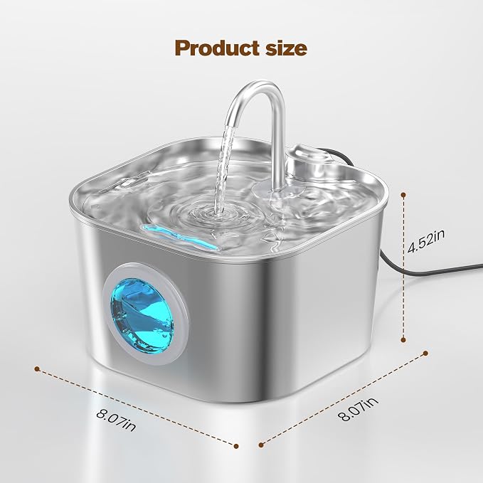 Stainless Steel Cat Water Fountain: 108oz/3.2L Pet Water Fountains Cat Watering Fountain Indoor Automatic Waterer Dispenser for Drinking Small Dogs Water Bowl Metal Kitty Faucet Watering Supplies - Image 8