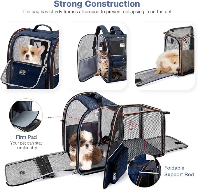 Extra Large Cat Backpack Carrier Expandable Pet Carrier Backpack for Small Dogs Medium Cats Fit Up to 18 Lbs, Dog Backpack Carrier, Foldable Puppy Backpack Carrier for Travel, Hiking,Blue - Image 3