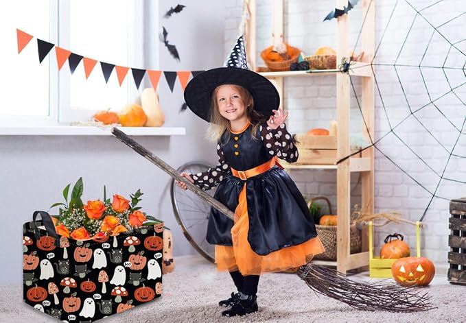 Sanjiaofeng Rectangular Kids Basket Halloween Storage Bins,Cute Storage Basket with Handles.Clothers,Books,Kid's Gifts Bins. (Mushroom Halloween) - Image 4