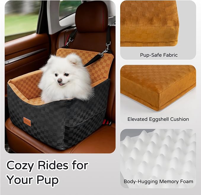 Dog Car Seats for Small Medium Dogs Up to 35lbs | Elevated Dog Booster Seat with Detachable Washable Cover & Cushion | Memory Foam Pet Car Travel Seat with Safety Belt and Storage Pockets - Image 3