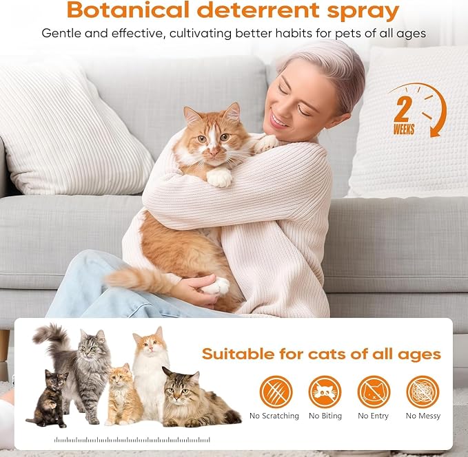 Cat Deterrent Spray 2 Pack, Natural Non-Toxic Plant Based Anti-Scratch & Anti-Marking Spray for Cats & Kittens, Orange Scent Pet Training Aid, Safe for Pets, Indoor Outdoor Furniture, Protector 7.0 Oz - Image 7