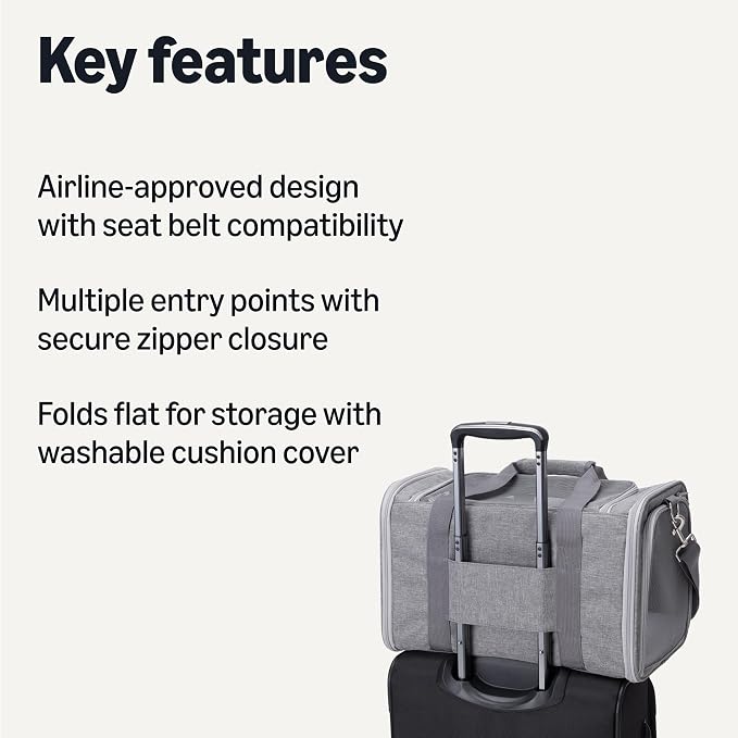 Amazon Basics Soft Cat & Dog Carrier with Adjustable Shoulder Strap, Airline-Approved, Foldable and Portable Design, Mesh Ventilation, Folds Flat for Storage - Image 2