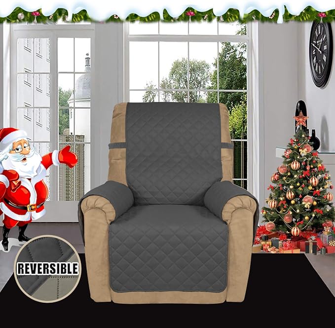Easy-Going Recliner Sofa Slipcover Reversible Sofa Cover Water Resistant Couch Cover Furniture Protector with Elastic Straps for Pets Kids Children Dog Cat (Recliner, Dark Gray/Beige) | Machine Washable Slipcover For Dogs, Water Resistant Furniture Mat... - Image 2