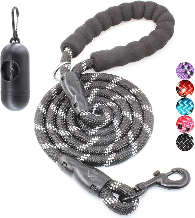 2/4/5/6 FT Dog Leash with Comfortable Padded Handle and Highly Reflective Threads for Small Medium and Large Dogs (4FT-1/2'', Black) by BAAPET