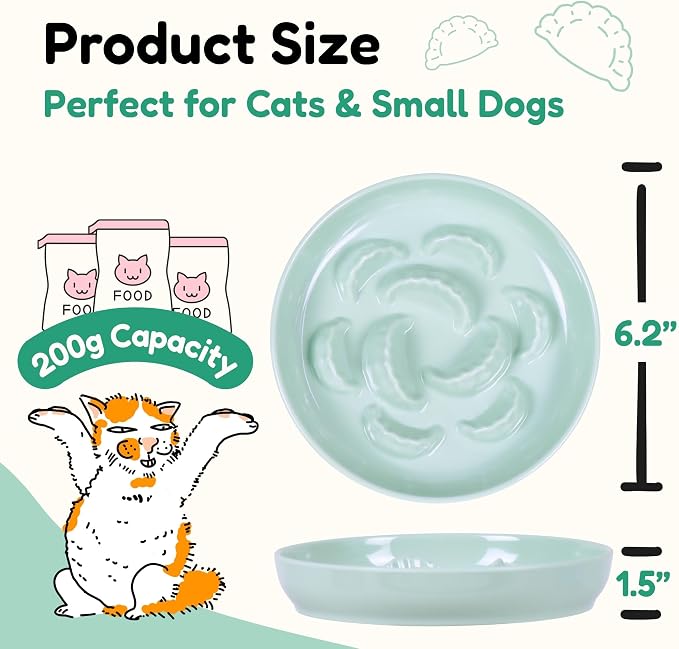 Unbreakable Slow Feeder Bowl for Cats and Small Dogs- Cat Plates for Wet & Dry Food- Melamine Puzzle Cat Bowl for Slow Eating- Whisker Friendly & Dishwasher Safe & Non Slip Design -(Green,6.3'W*1.5H') - Image 2