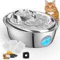 ORSDA Cat Water Fountain Stainless Steel, Automatic Pet Water Fountain, 67oz/2L Drinking Fountain Dog Water Dispenser with Water Level Window for Cats and Small Dogs- 3 Filters +1 Pump Sponges (D36) by ORSDA