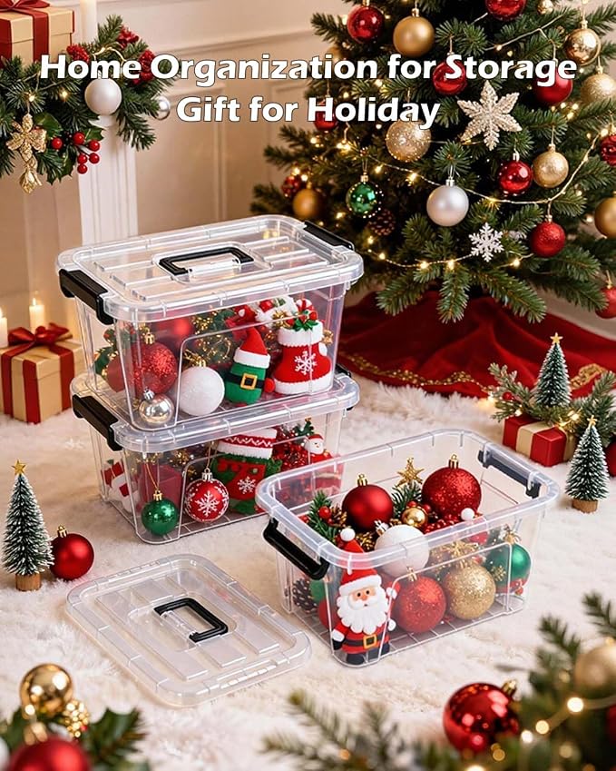 NUMIFUN 7Qt Clear Plastic Storage Bins with Lids,Transparent Design,6 Pack | Stackable organizing totes with buckle latches & handles.Dust-proof clear design for home,office & pantry space saving - Image 2