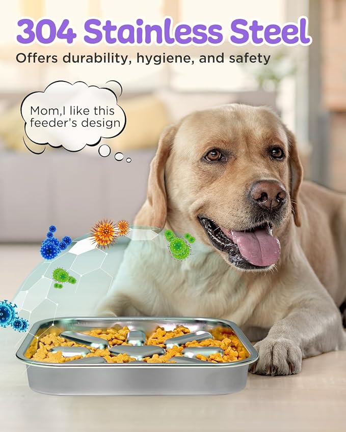 2-Pack Slow Feeder Dog Bowls with Non-Slip Mat, Stainless Steel Slow Feeder for Small & Medium Dogs, 2.5 Cups Pet Bowl for Slows Down Eating, Dishwasher Safe, Anti-Gulping Dog Bowl - Image 6