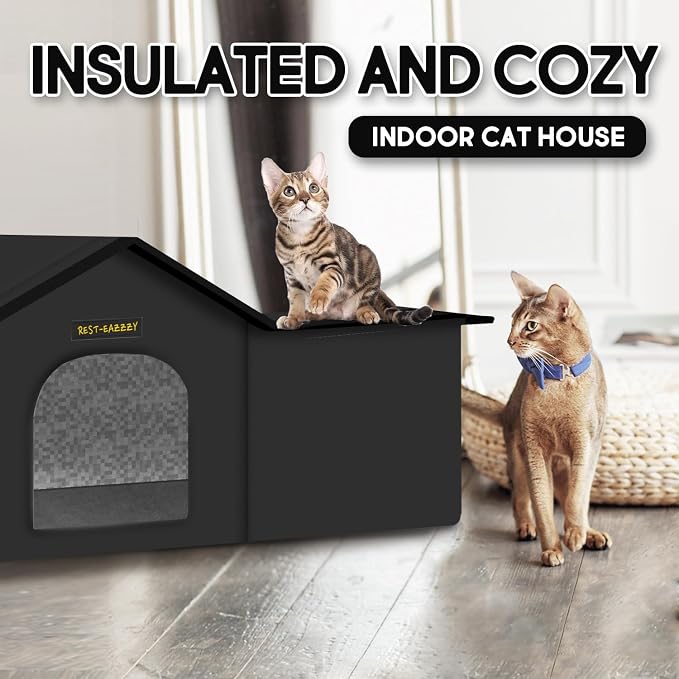 Outdoor Cat House for Feral Cats,Weatherproof & Insulated | Self-warming & waterproof insulated, with mat and canopy, sturdy support, easy assembly, winter shelter for feral cats, black - Image 5