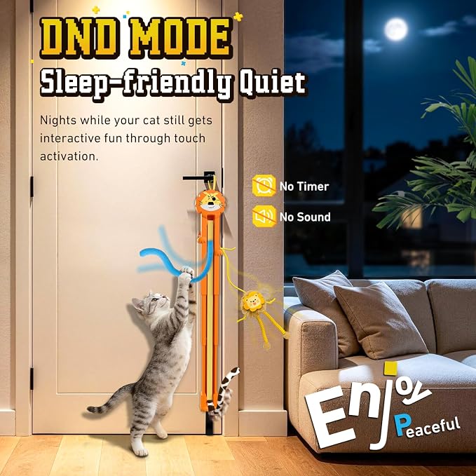 Cat Toys for Indoor Cats, 2 in 1 Door Hanging Cat Toy Interactive Automatic Moving 2 String Tails for Multi-Cat Households, Plush Dangler for Kitten Toys Hide and Seek Motion Activated, 4 Sounds/Off - Image 5