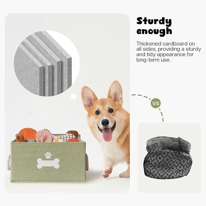 Dog Toy Basket with Lid, Dog Basket for Toys, Dogs Toy Box with Cotton Rope Handles, Collapsible Storage Bins for Pet Toys, Dogs Storage Organizer, Green - Image 5