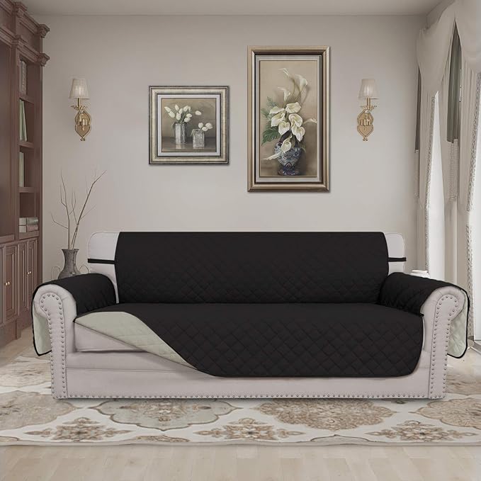 Easy-Going Reversible Couch Cover, 3 Cushion Sofa, Large, Black/Beige | Machine Washable Slipcover For Dogs, Water Resistant Furniture Mat For Living Room, Non-Slip Sofa Cover, Pet Friendly - Image 2