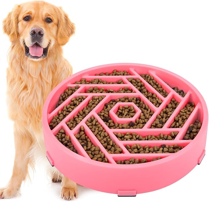 TOBYTO Slow Feeder Dog Bowls Large Medium Breed,Anti-Choking Slow Eating Dog Food Bowl,Non Slip Pet Slower Food Feeding Bowls Large Puzzle Slow Feeder Bloat Stop Maze Dog Dishes,Pink by TOBYTO