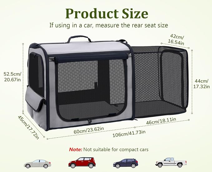 Dog Car Carrier Light Weight,Expandable,Foldable Dog Carrier, Gray | Easy to Assemble, Portable and Breathable Pet Carrier, Suitable for Indoor and Outdoor Use, Dog Travel Crate with Curtain - Image 9