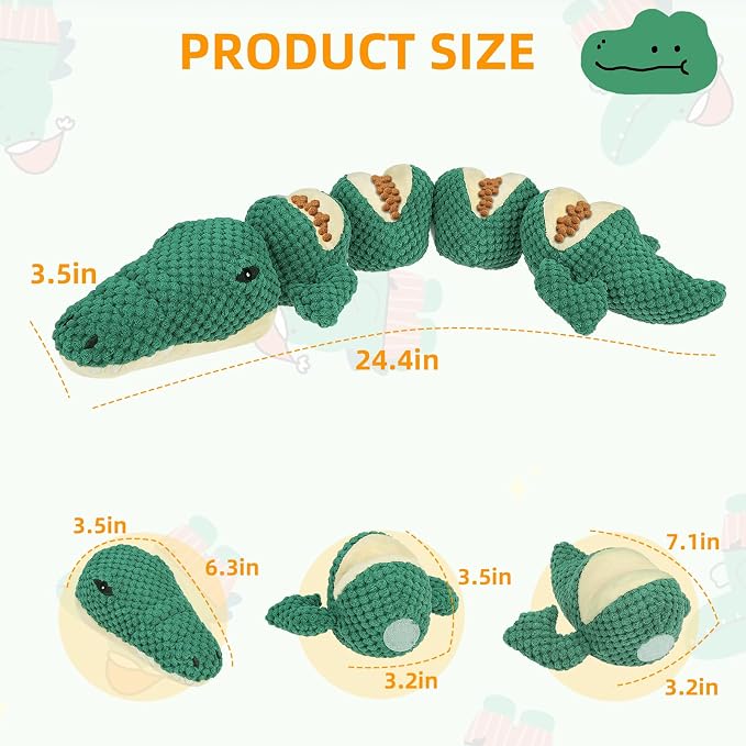 Mihachi Dog Enrichment Toys, Snuffle Toy for Small Medium Dogs, Detachable Dog Puzzles Squeaky Sniffle Interactive Toy for Foraging Training, Boredom and Mental Stimulation, Green Crocodile - Image 7