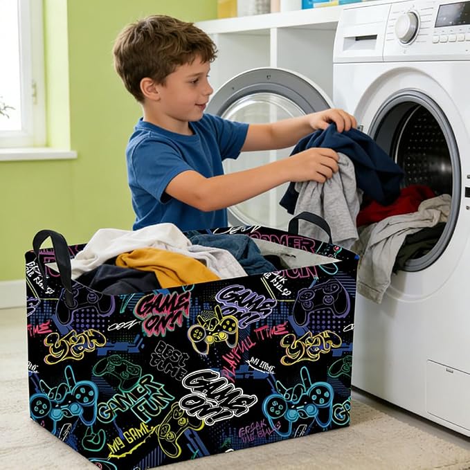 Rectangular Kids Baskets,Waterproof Foldable Storage Basket with Handles,Games Basket,Boys Room DecorGame Storage Bin,Shelf Baskets(Cool Game) - Image 5