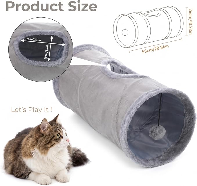 Cat Tunnel, 20" Cat Tube with Play Ball | Long Plush Indoor Cat Toys for Cat, Puppy, Kitty, Kitten, Rabbit (Small) - Image 4