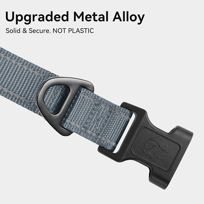 Joytale Reflective Dog Collar, Adjustable Neoprene Padded, Gray XL | Breathable Nylon for Large Breeds, No Chafing on Hikes and Outdoor Use, Tear-Resistant Webbing, Metal D-Ring, Night Safety - Image 3