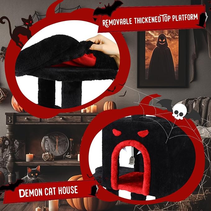 Cat Tree Tower with Hammock,40"Cat Trees for Indoor Cats Large Adult(Black) | Modern Cat Tree Tower with Scratching Post, Cats Condo Furniture with Cloud Top Perch, Cats Climbing Tower for Kittens - Image 6