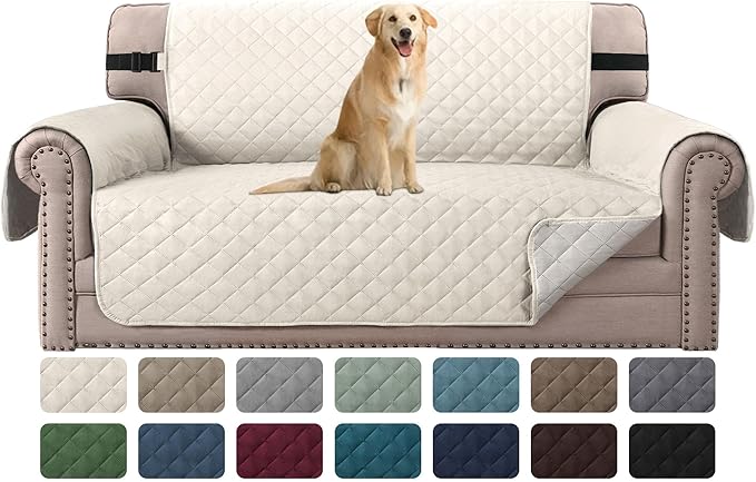 H.VERSAILTEX Water Resistant Loveseat Cover for 3 Cushion Couch Reversible Loveseat Slipcover Furniture Protector with Elastic Strap Non Slip Loveseat Cover for Dogs Pets(Oversized Sofa, Ivory/Beige) by HVERSAILTEX