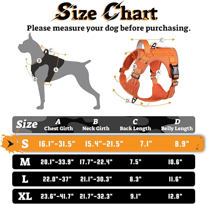 rabbitgoo Tactical Dog Harness for Small Dogs, No Pull Service Pet Vest | Military Molle System & Easy Control Handle, Adjustable and Reflective for Walking and Training, Orange, Small - Image 3