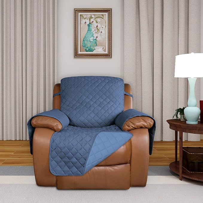 PureFit Reversible Recliner Chair Covers Couch Covers for Dogs, 28 in | Dark Blue/Light Blue, Water Resistant Couch Protector, Washable Pet Couch Cover with Non Slip and Elastic Straps For Kids - Image 2