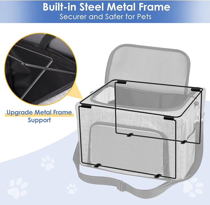 SlowTon Dog Car Seat - with Reinforced Metal Frame for Pets up to 15lbs | Safe Pet Car Seat with Safety Belt & Waterproof Pee Pad & Top Cover, Portable Collapsible Puppy Carrier Bag for Small Dogs - Image 2