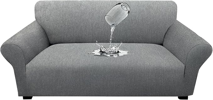 Waterproof Stretch Loveseat Cover - Non-Slip Sofa Slipcover with Elastic Bottom, Washable Leakproof Furniture Protector for Kids, Pets (Loveseat, Light Gray) by Unknown