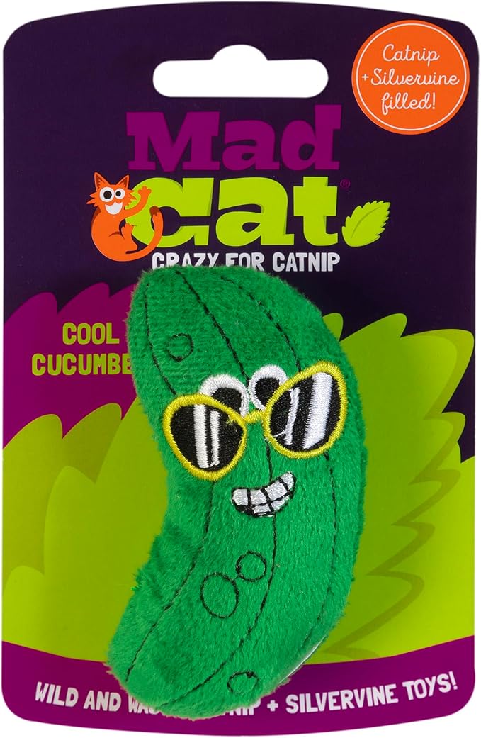 Mad Cat Cool Cucumber Veggie Catnip and Silvervine Plush Cat Toy, 1 Pack | Garden themed plaything that sparks batting, kicking and cuddly play sessions for felines during active time at home daily by Unknown