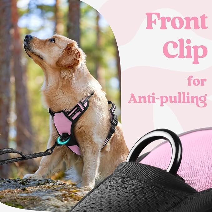 rabbitgoo Dog Harness for Large, Updated Easy On & Off with 3 Buckles | No Pull No Choke, Walking with 2 Clips and Handle, Adjustable Soft Reflective, Pink, X-large - Image 6